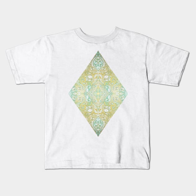 Mint & Gold Effect Diamond Doodle Pattern Kids T-Shirt by micklyn